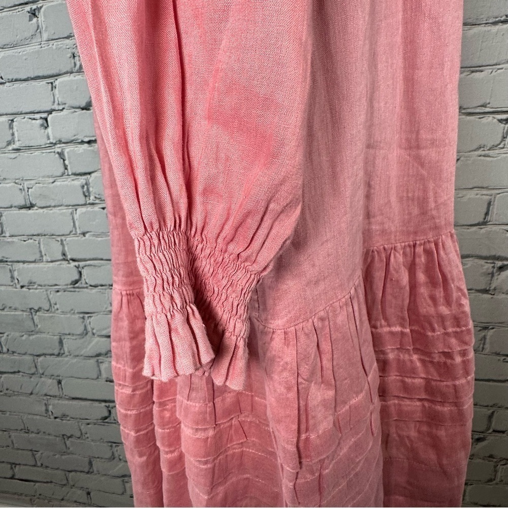 Greek Archaic Kori Linen Popover Smock Dress
Tie Neck Tiered Pink Size Large - Picture 7 of 11